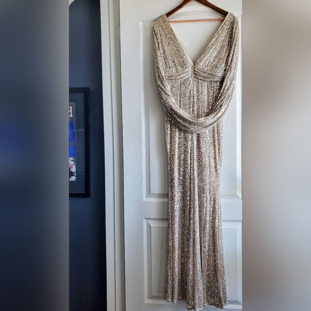Plunging Neck V Back Sequin Gown - Picture 12 of 16